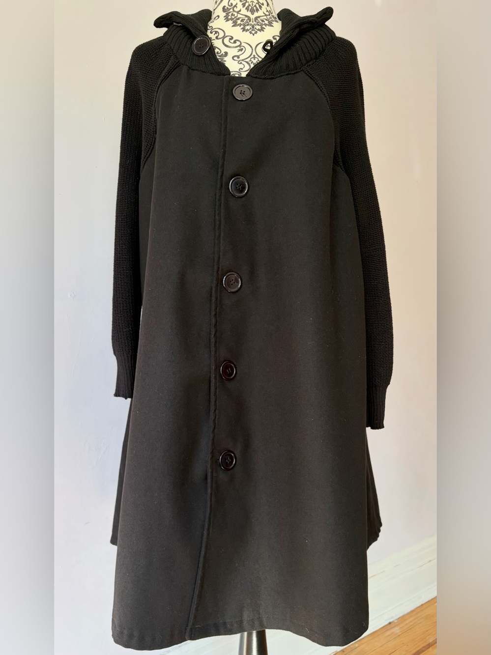 NWT Yipinyichu Black Knit Sleeve Cape Mixed Media Coat Size 3X